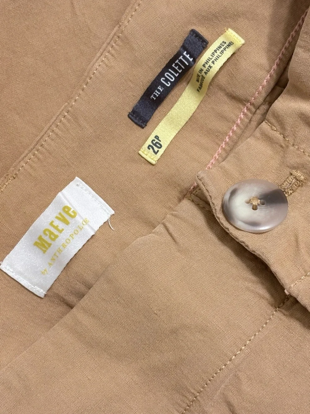 Anthropologie Maeve Collette Linen Cotton Blend Cropped Collette Pant 26P Camel - Picture 5 of 6